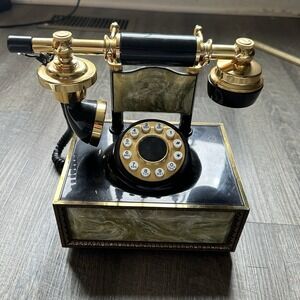 Vtg Marble Onyx Alabaster Rotary Telephone Dial Phone w/ Double Bells Untested